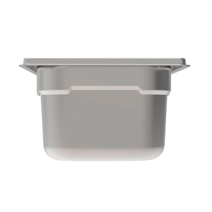 Edelstahl-Gastronormbehälter mit Deckel.