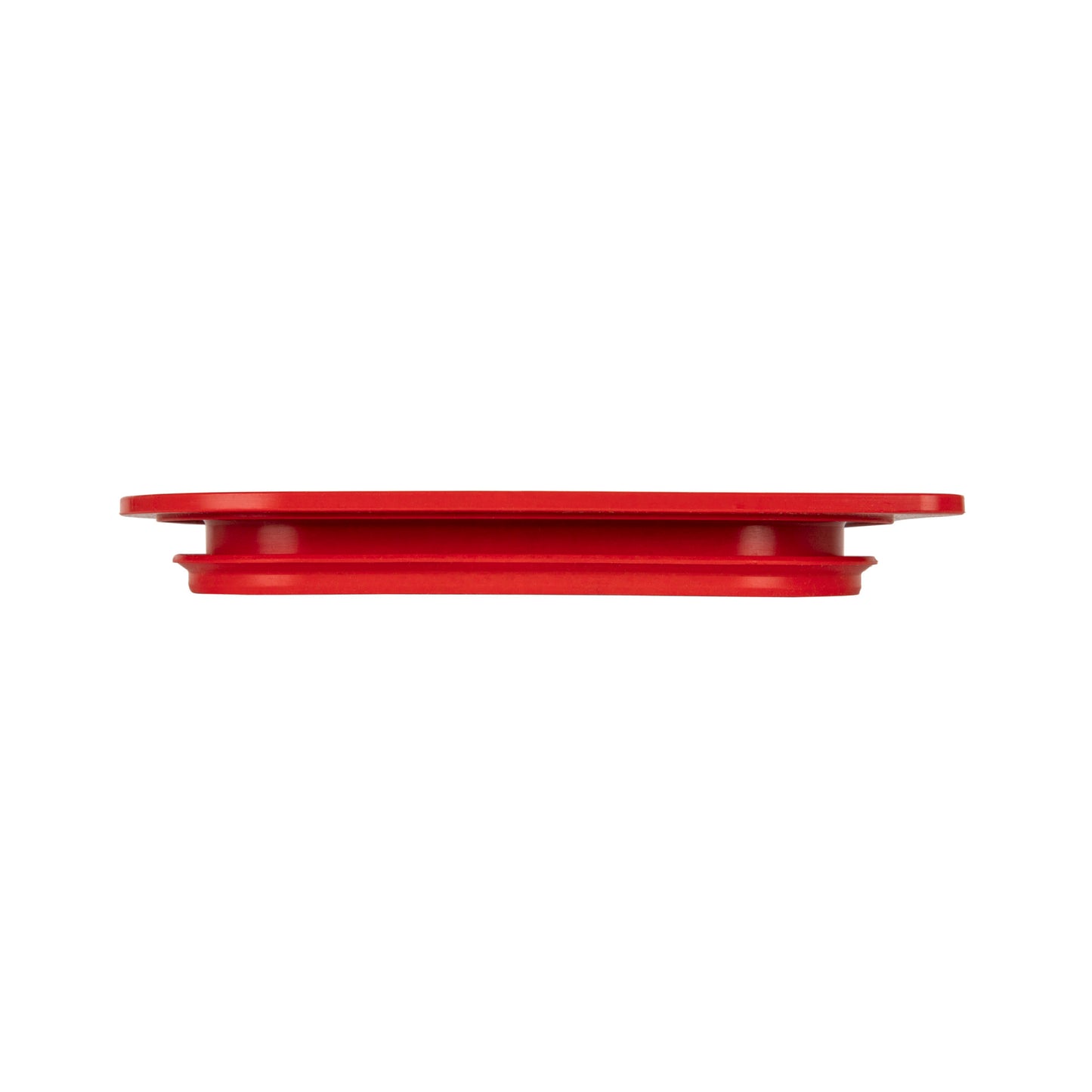 Roter Deckel mit Metallmitte.