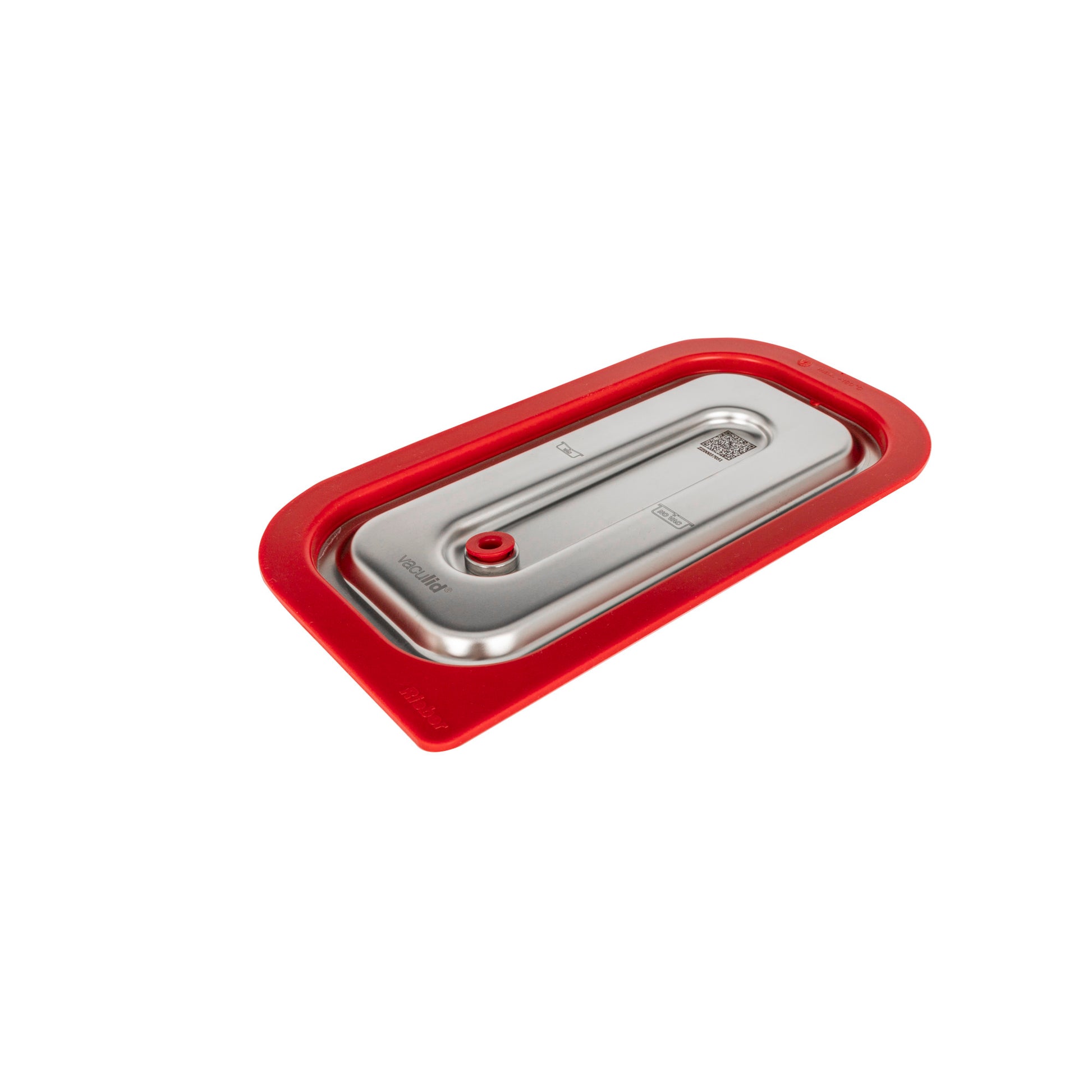 Rotes Edelstahl-Gastronomiebehälter-Deckel.