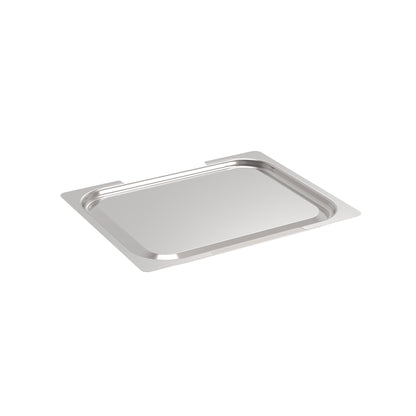 Edelstahl-Gastronorm-Deckel auf weißem Hintergrund.