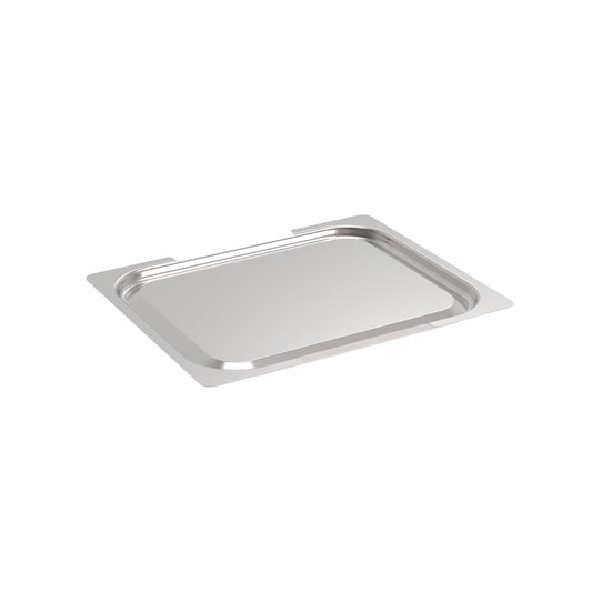 Edelstahl-Gastronorm-Deckel auf weißem Hintergrund.