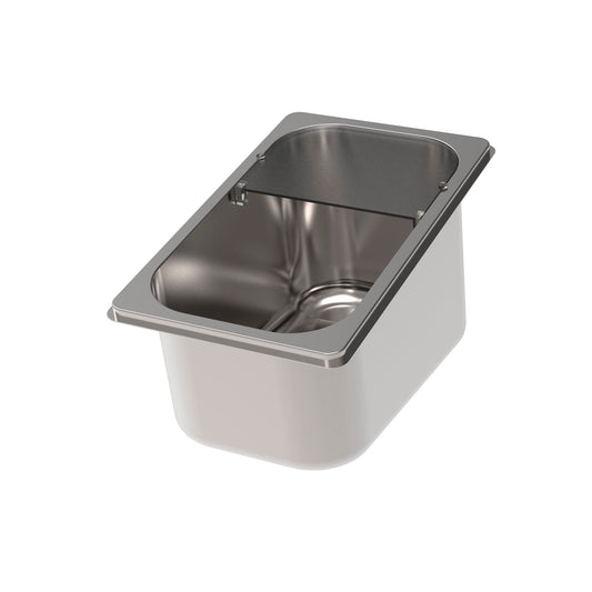 Edelstahl-Gastronormbehälter mit Deckel.