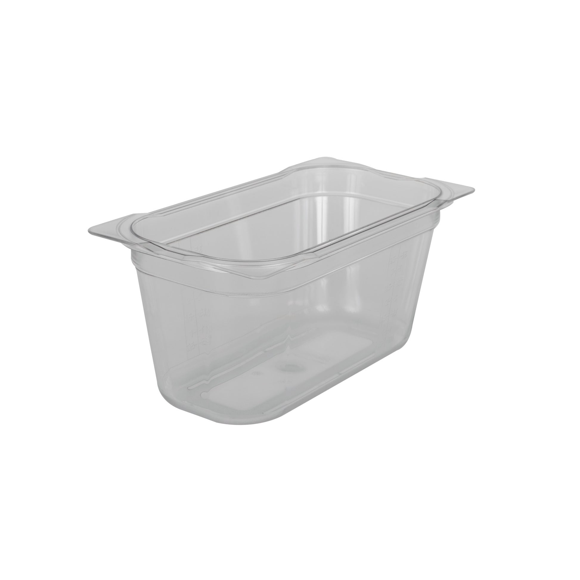 Transparente GN-Behälter aus Kunststoff.