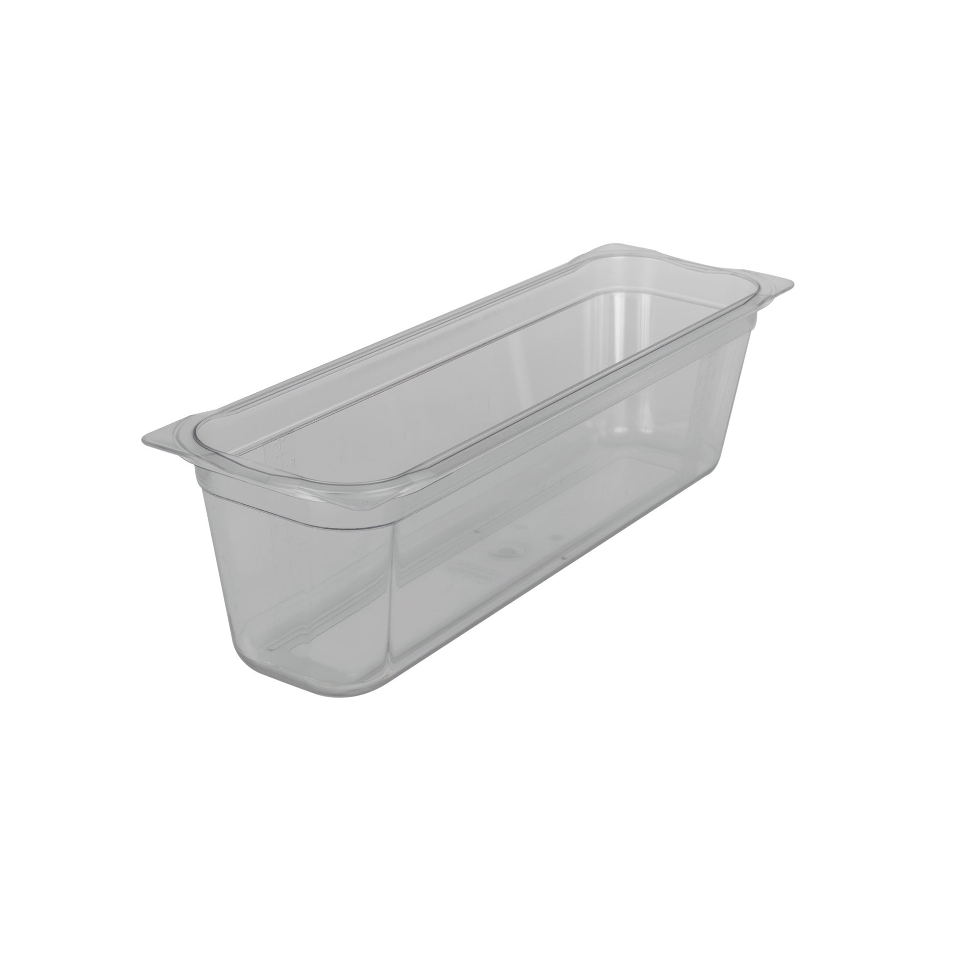 Transparente GN-Behälter aus Kunststoff.