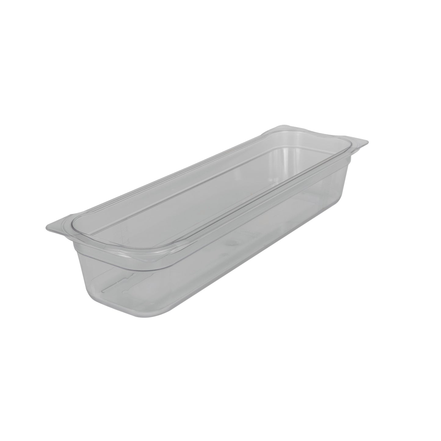 Transparente GN-Behälter aus Kunststoff.