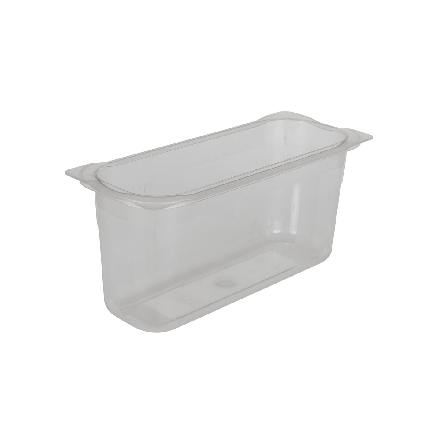 Transparenter GN-Behälter aus Kunststoff.