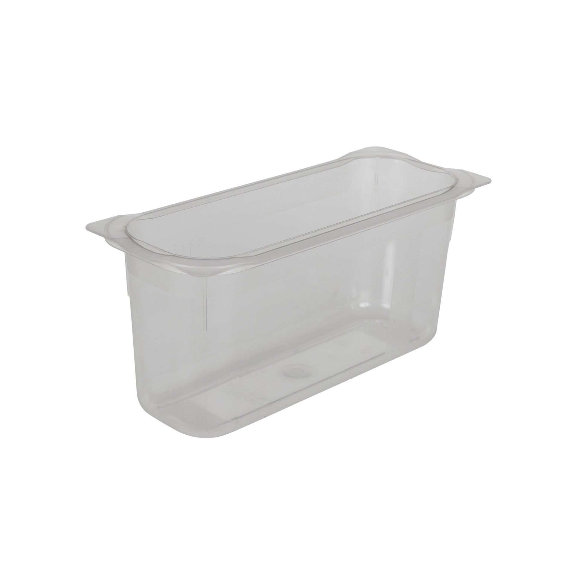 Transparenter GN-Behälter aus Kunststoff.