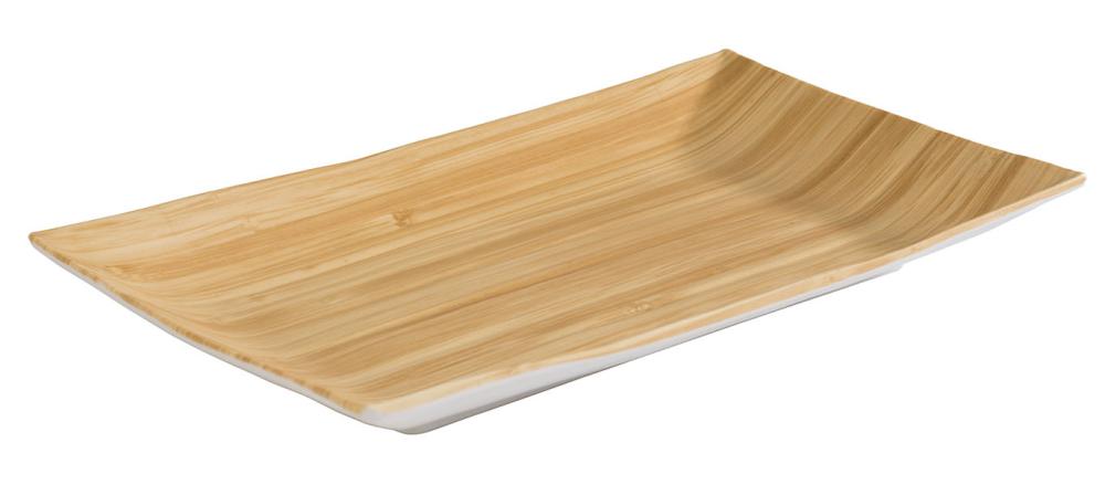 Rechteckige Holzoptik-Schale aus Melamin.