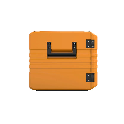 Orange Thermobox mit Griffen.