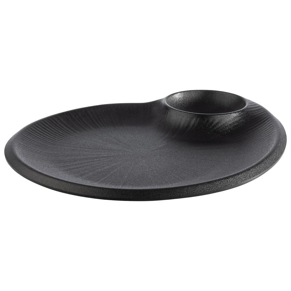 Schwarzer Teller mit Dip-Schale
