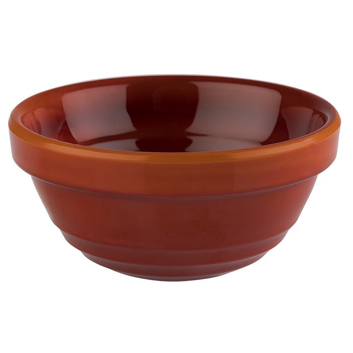 Braune Keramikschüssel, schlichtes Design.