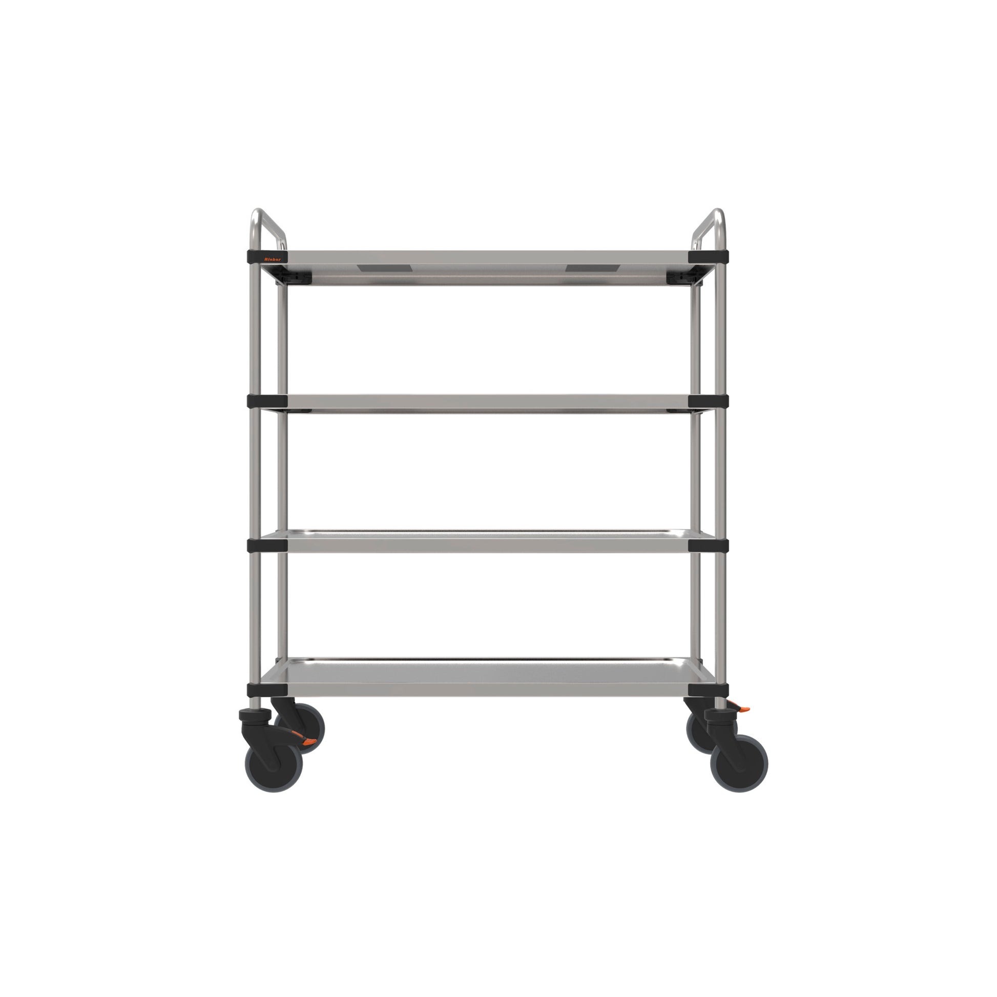 Metallischer Servierwagen mit Rollen.