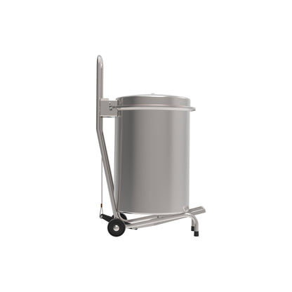 Mobiler Edelstahlbehälter mit Rädern.
