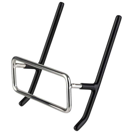 Tablettständer aus Metall, schwarz-silber.
