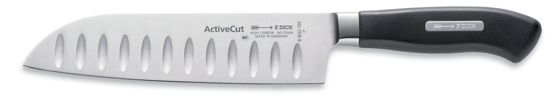 Santokumesser mit schwarzem Griff.