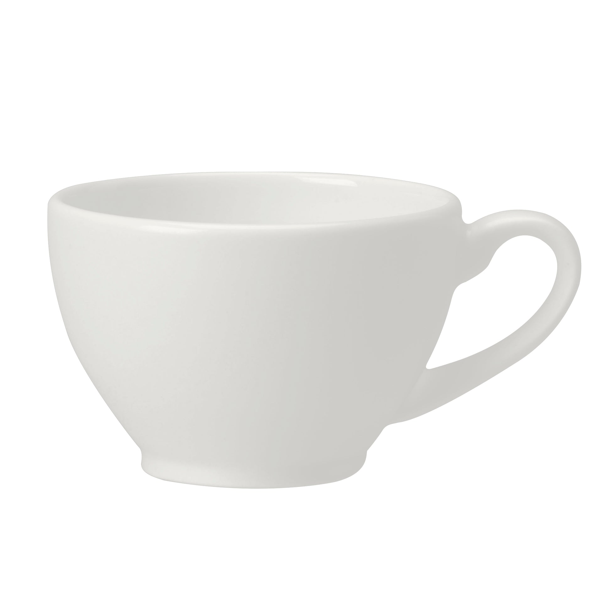 Weiße Tasse auf weißem Hintergrund.