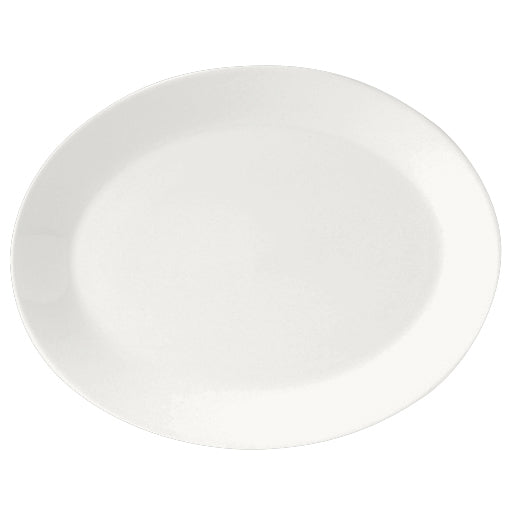 Weißer, ovaler Servierteller aus Porzellan.