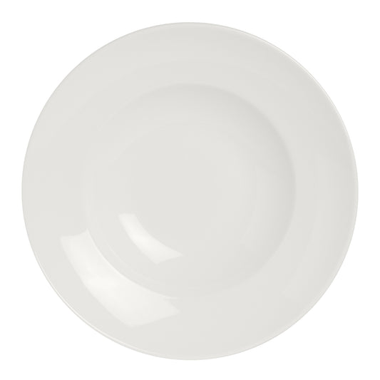 Leerer weißer Porzellanteller, obenansicht.