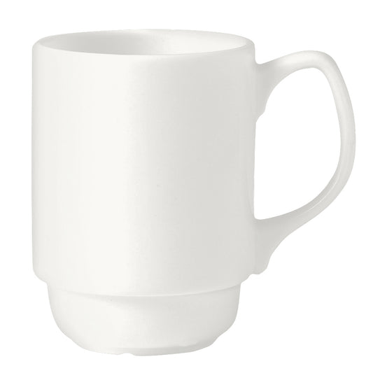 Weiße Tasse auf weißem Hintergrund.