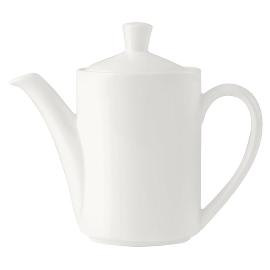 Weiße Teekanne mit Deckel.
