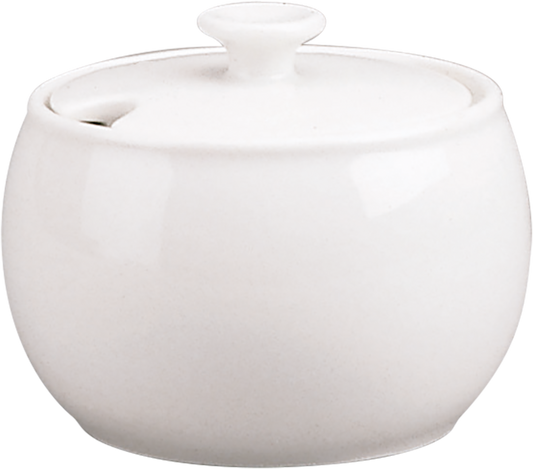 Weiße Zuckerdose mit Deckel.