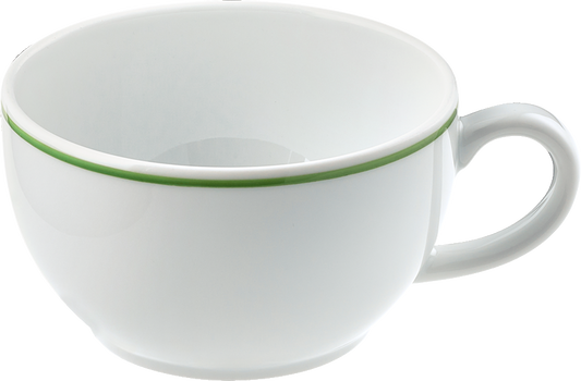 Weiße Kaffeetasse mit grünem Rand