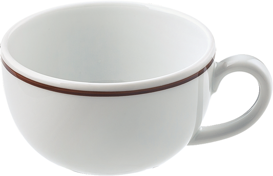 Weiße Kaffeetasse mit braunem Streifen