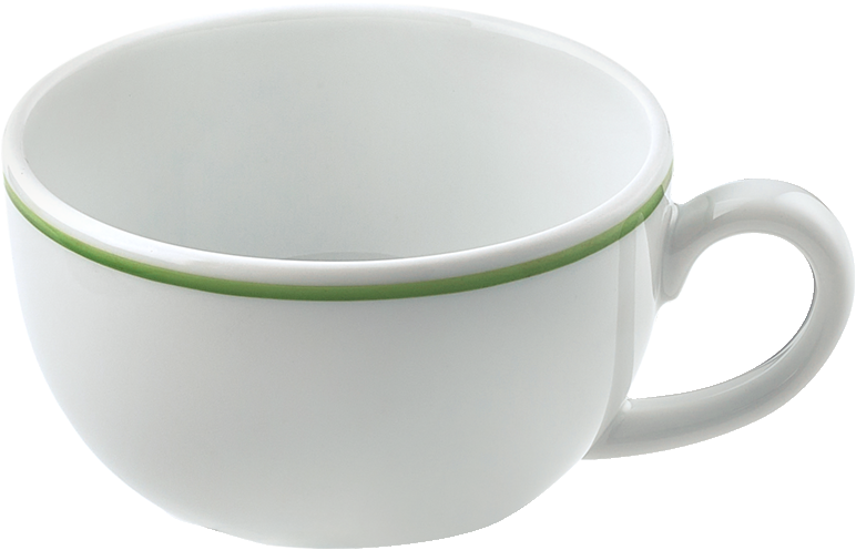 Weiße Kaffeetasse mit grünem Rand