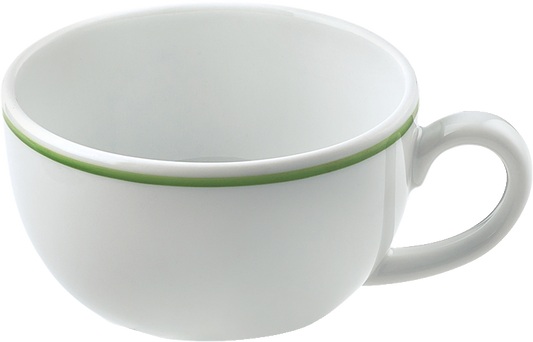 Weiße Kaffeetasse mit grünem Rand