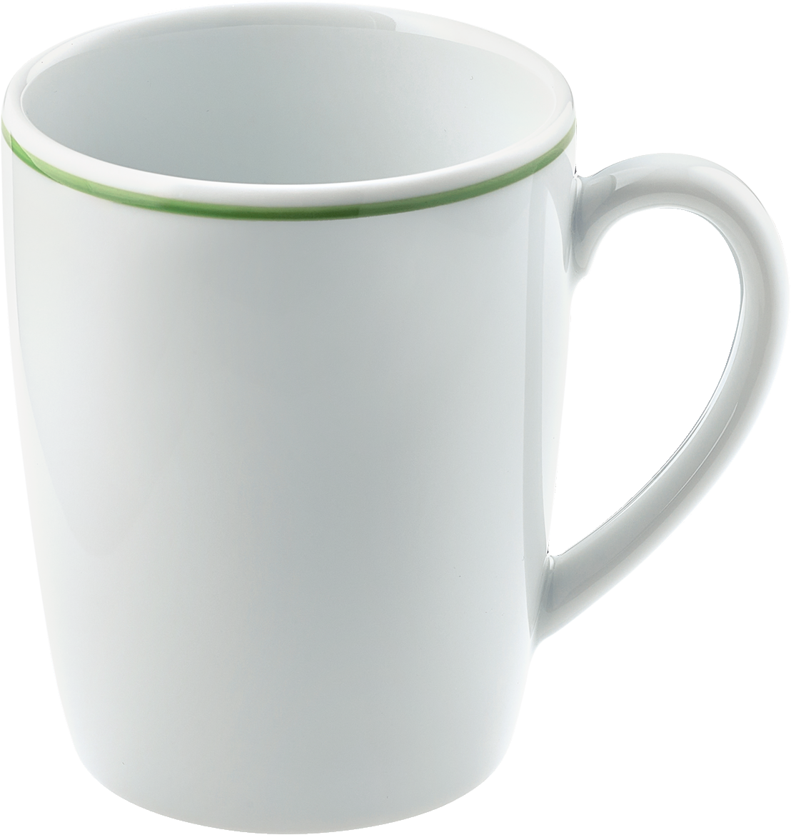 Weiße Kaffeetasse mit grünem Rand