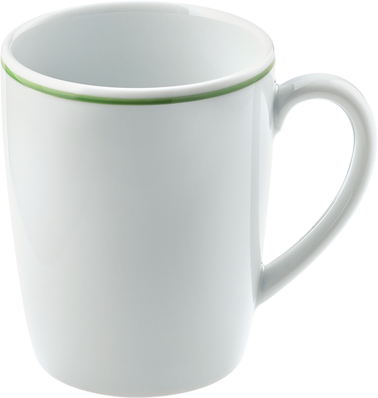 Weiße Kaffeetasse mit grünem Rand