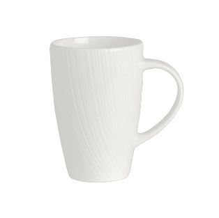 Weiße Tasse mit Henkel.