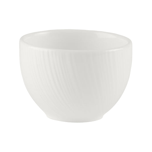Weiße, geriffelte Porzellanschale.