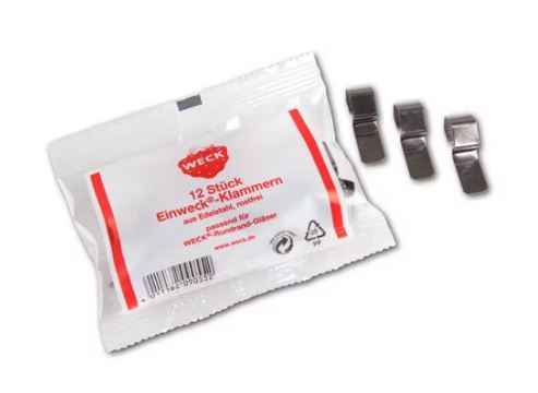 Einweck-Klammern in Verpackung, Edelstahl.