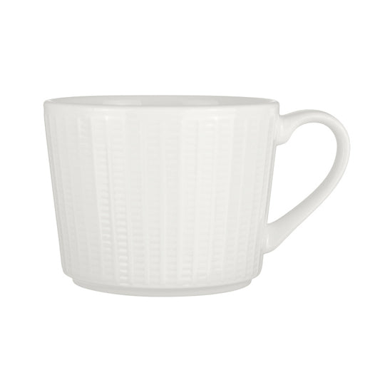 Weiße Tasse mit Strukturmuster.