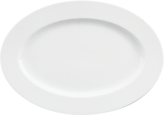 Weißer ovaler Porzellanteller.