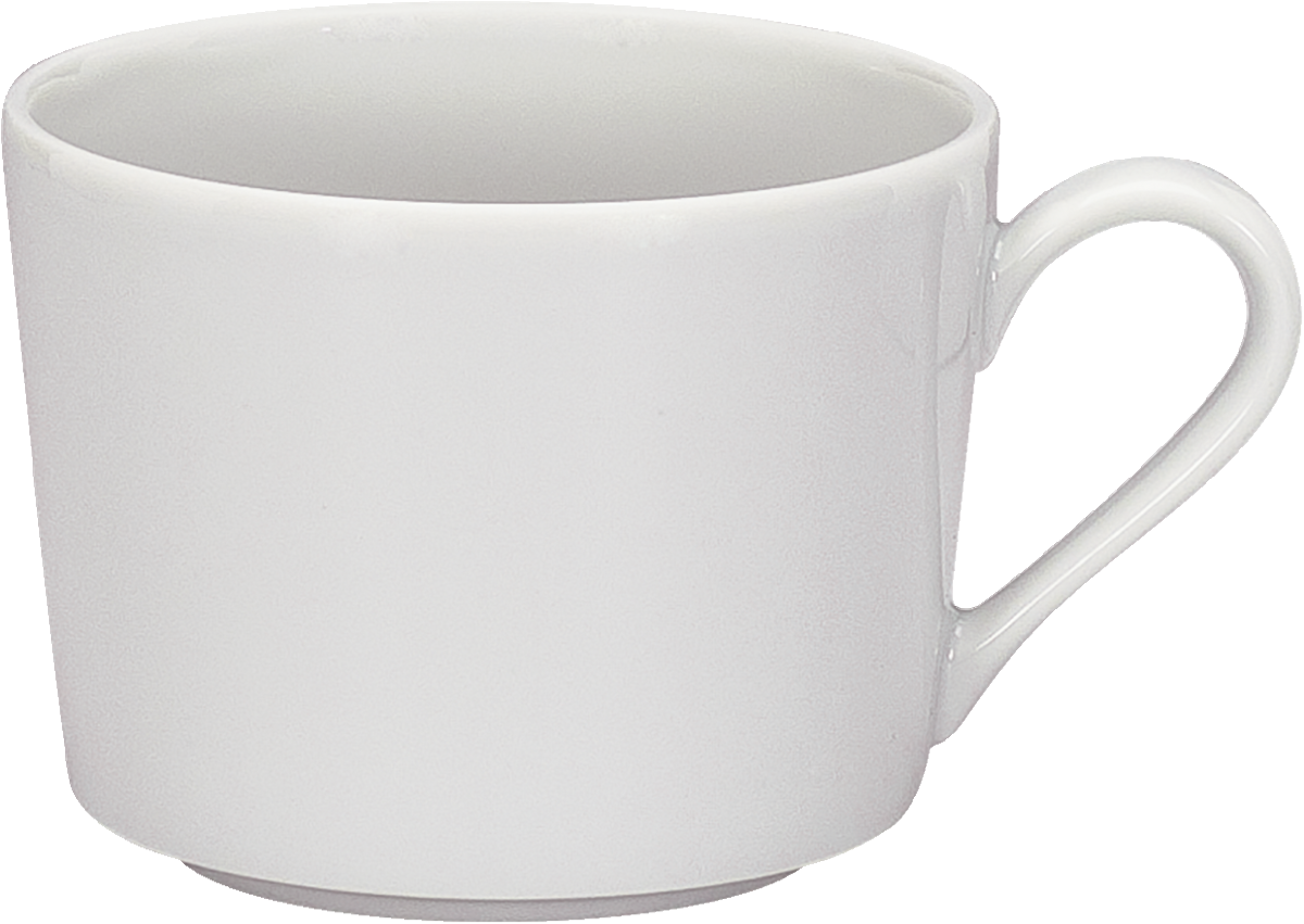 Weiße Tasse mit Henkel.