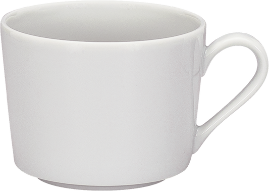 Weiße Tasse mit Henkel.
