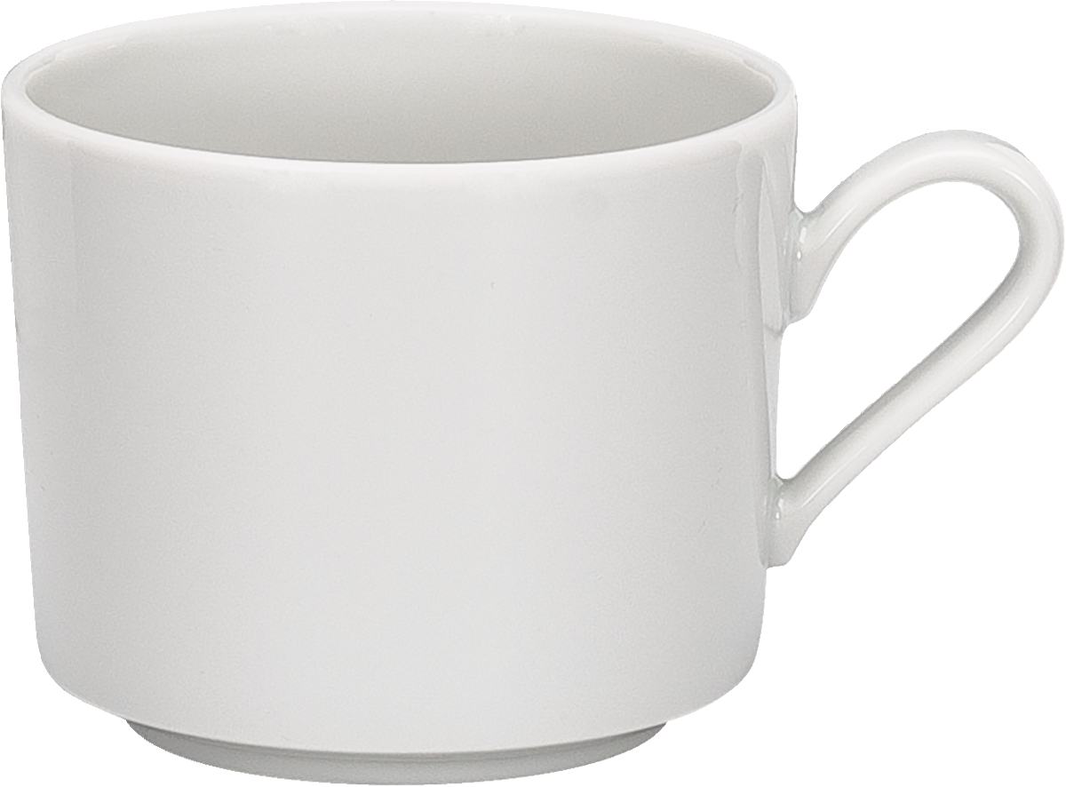 Weiße Tasse mit Henkel.