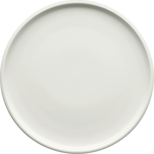 Weißer, runder Porzellanteller, obenansicht.