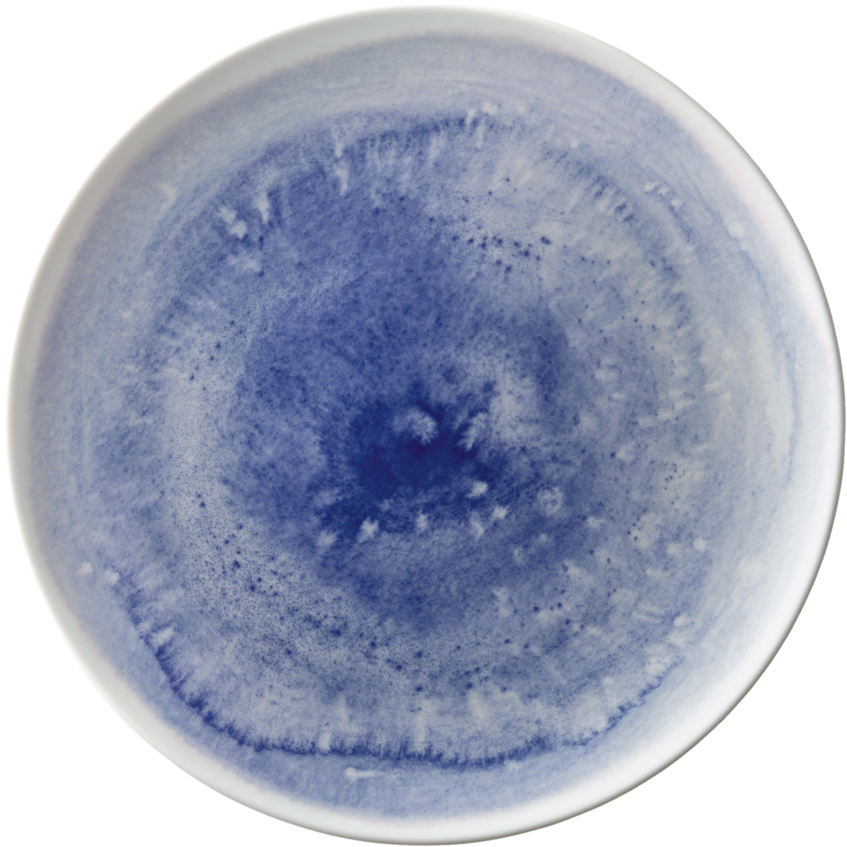 Blauer Teller mit abstraktem Muster.