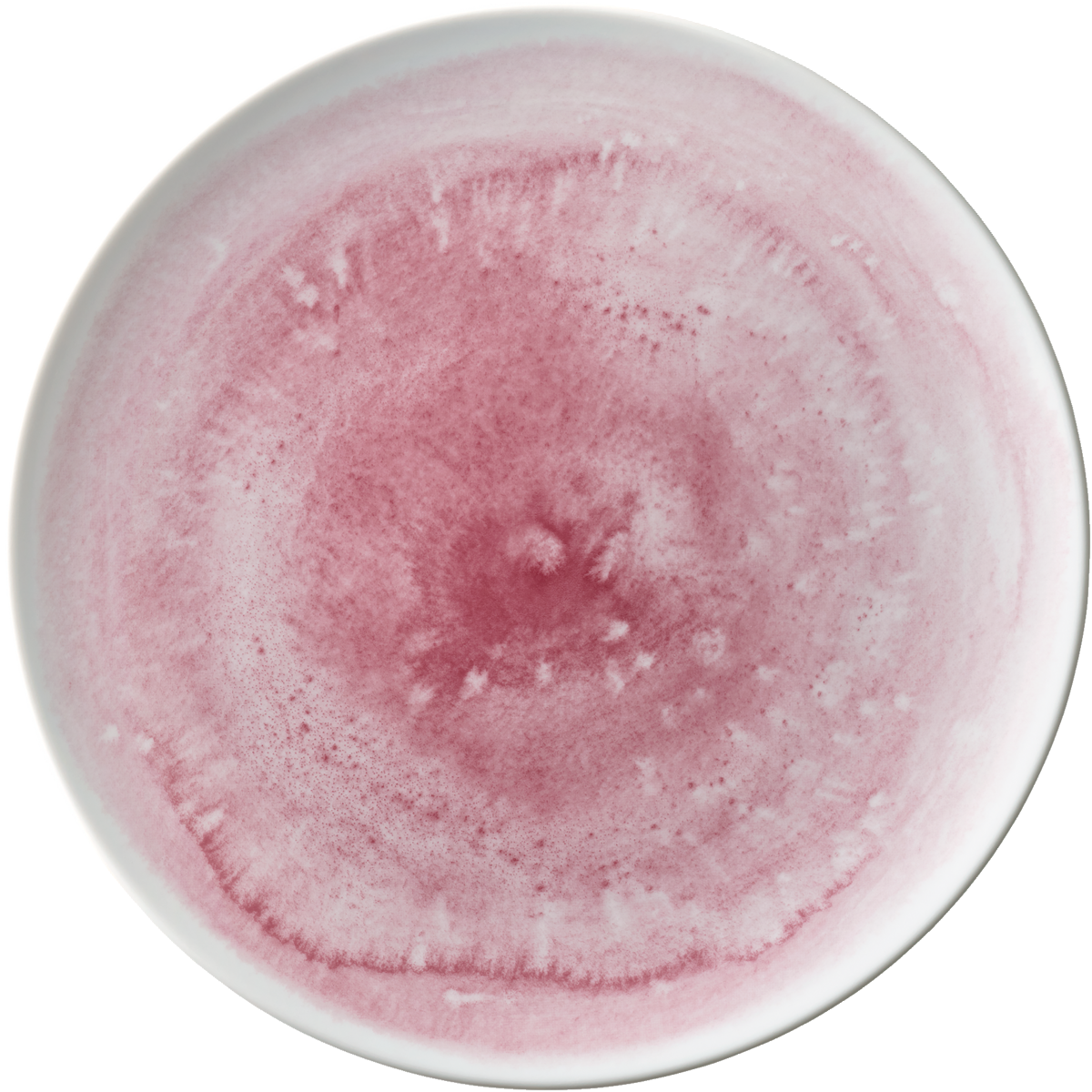 Rosa Teller mit Wirbelmuster.