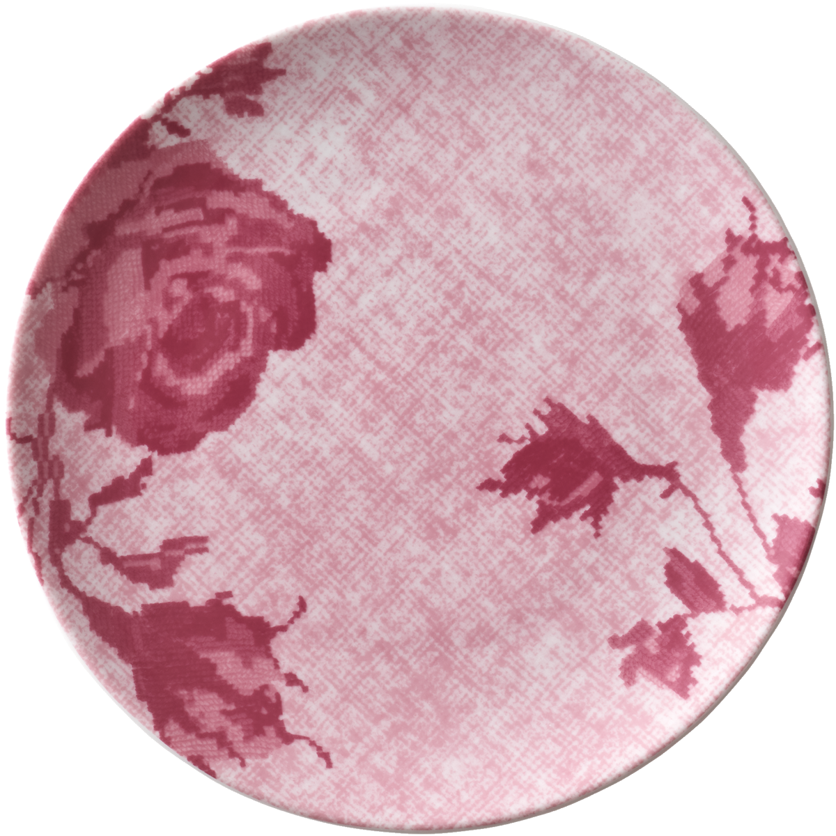 Rosa Teller mit Blumenmuster.