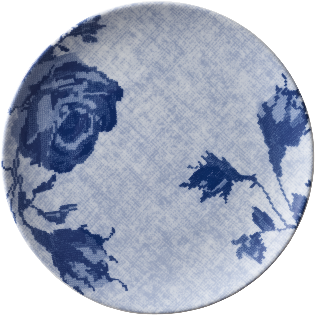 Blauer Teller mit Blumenmuster.