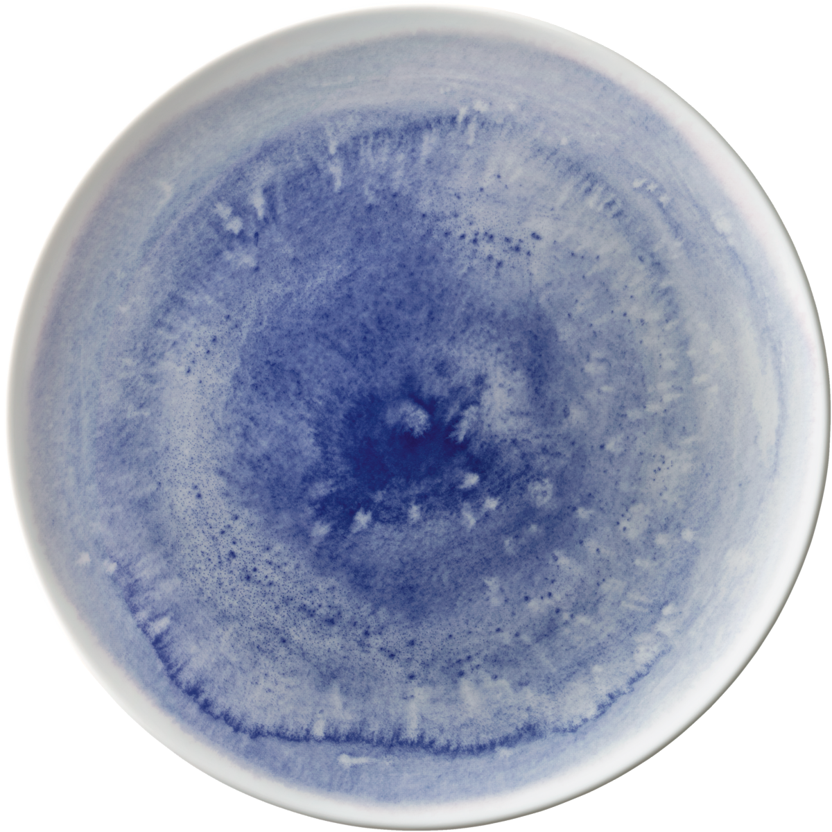 Blauer Teller mit Wirbelmuster.
