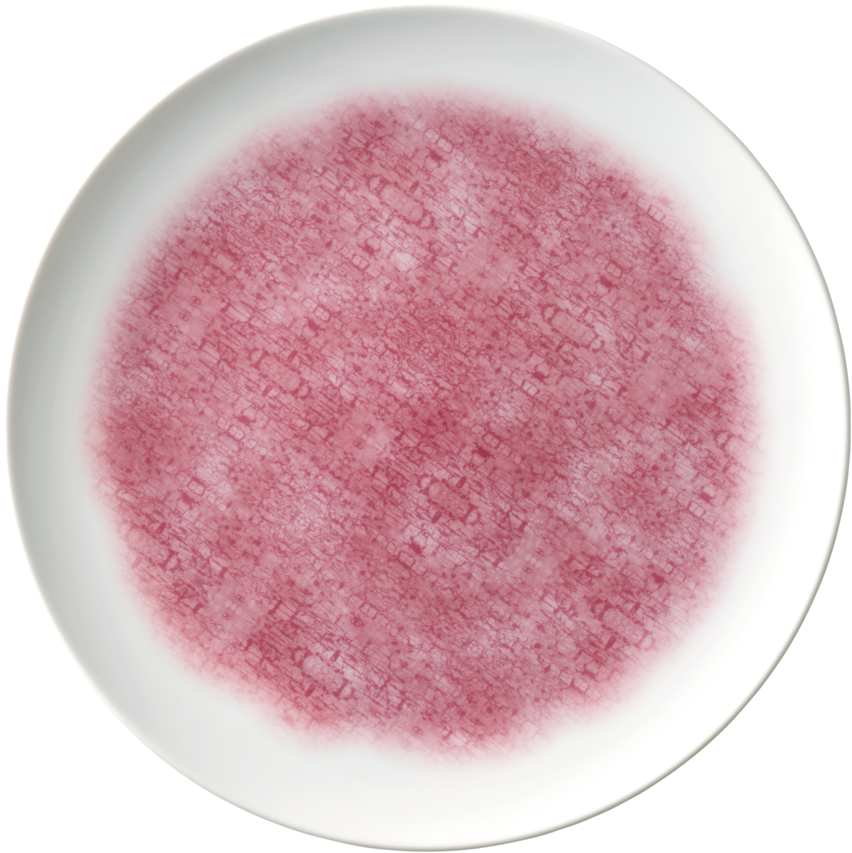 Rosa gemusterter Teller, flach, rund.