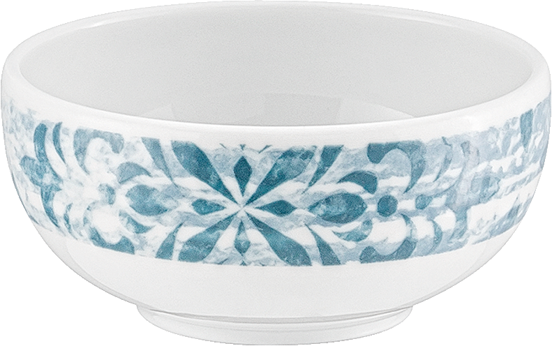 Schüssel mit blauem Muster.