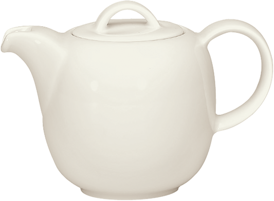 Weiße Teekanne mit Deckel.