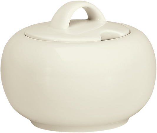 Weiße Zuckerdose mit Deckel.