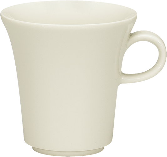 Weiße Tasse mit Henkel.